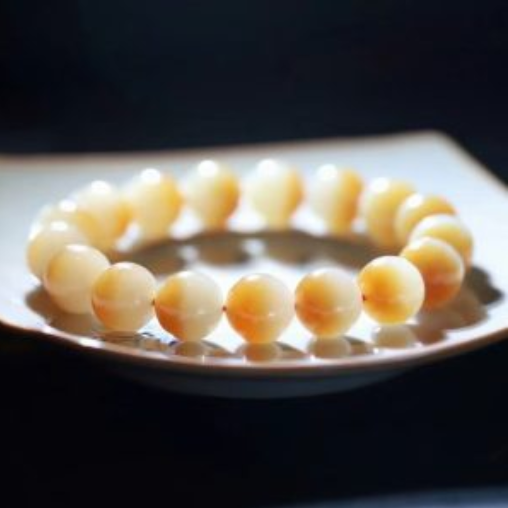 12cm“Sugar Red and White” Nephrite Jade Beads Bracelet