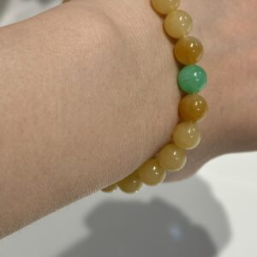 Icy Yellow Round Bead Jadeite Bracelet view 1