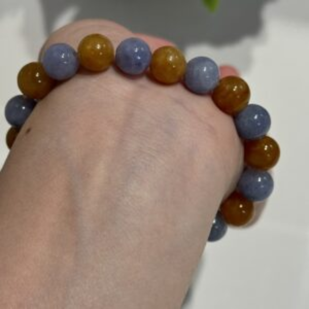 Purple-Yellow Round Bead Jadeite Bracelet view 1
