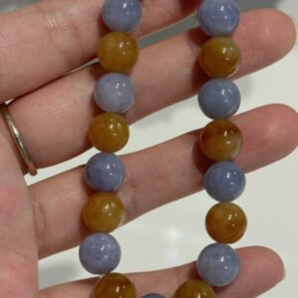 Purple-Yellow Round Bead Jadeite Bracelet view 4