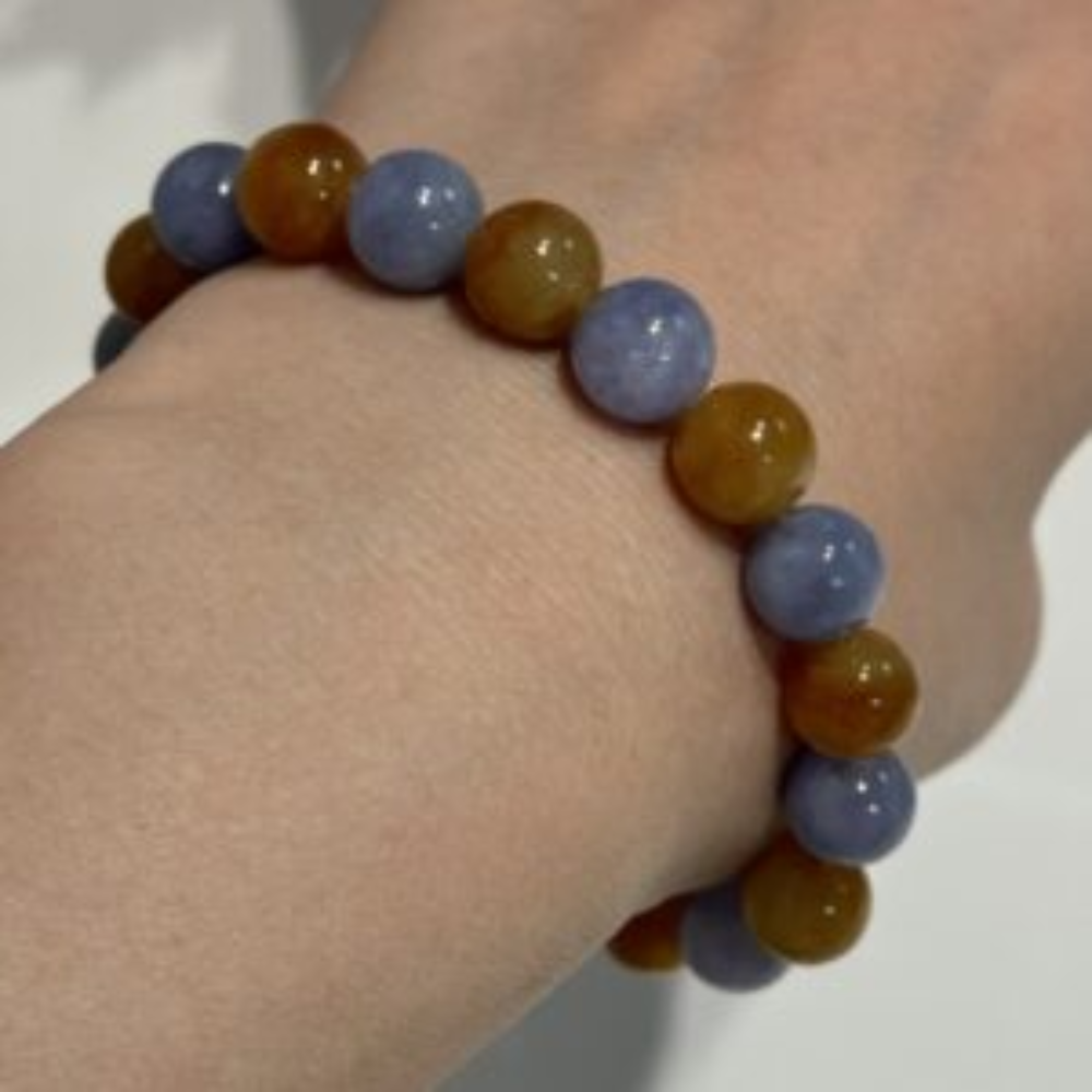 Purple-Yellow Round Bead Jadeite Bracelet