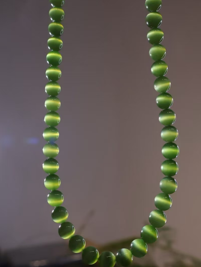 Green Cat's Eye Nephrite Jade Bead Necklace (10mm) view 2