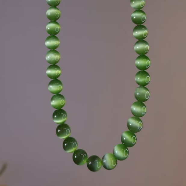 Green Cat's Eye Nephrite Jade Bead Necklace (10mm) view 7