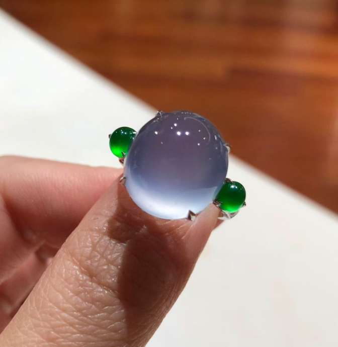 Glacier Blue-Lavender Jadeite Cabochon Ring view 1