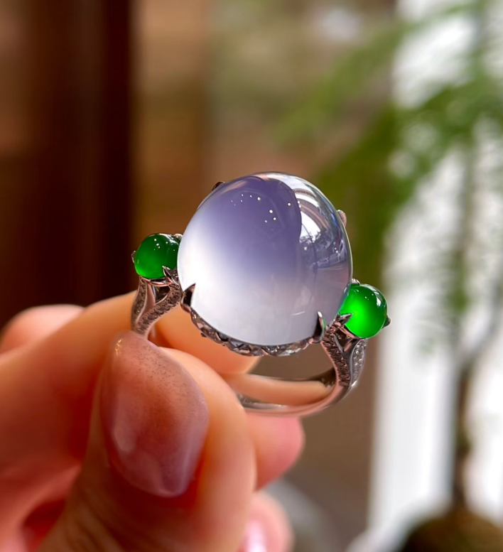 Glacier Blue-Lavender Jadeite Cabochon Ring view 3
