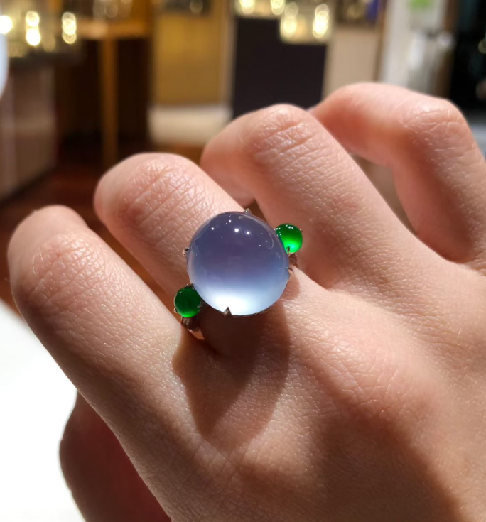 Glacier Blue-Lavender Jadeite Cabochon Ring view 4