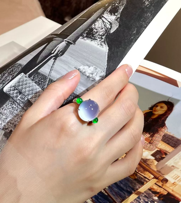 Glacier Blue-Lavender Jadeite Cabochon Ring view 5
