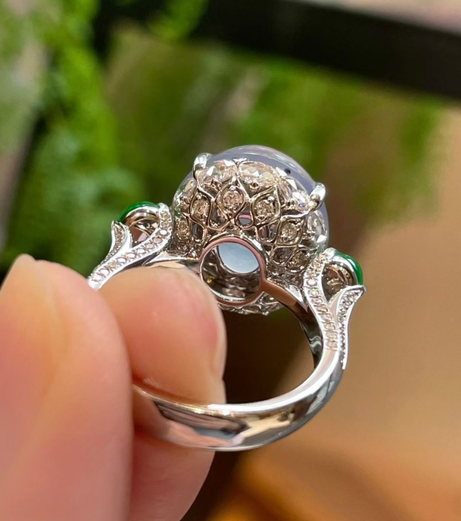 Glacier Blue-Lavender Jadeite Cabochon Ring view 6