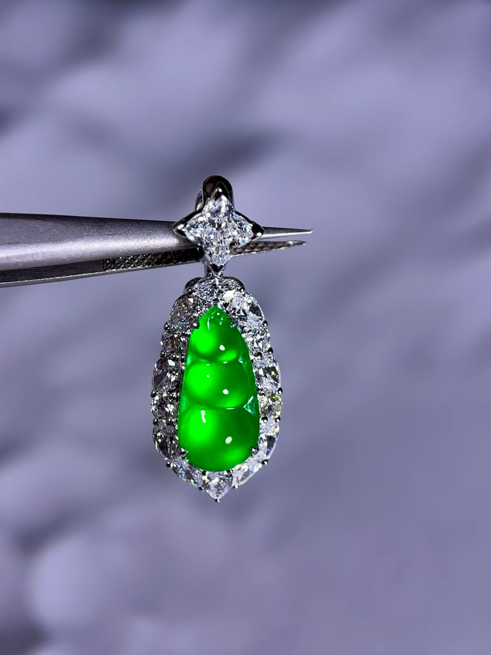 Vivid Green Long Shi Zhong Jadeite Fu Dou (The Chinese Four-Season Bean)