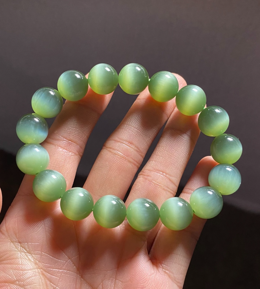 Fen Qing Cat's Eye Nephrite Harmony Bead Bracelet (12mm)