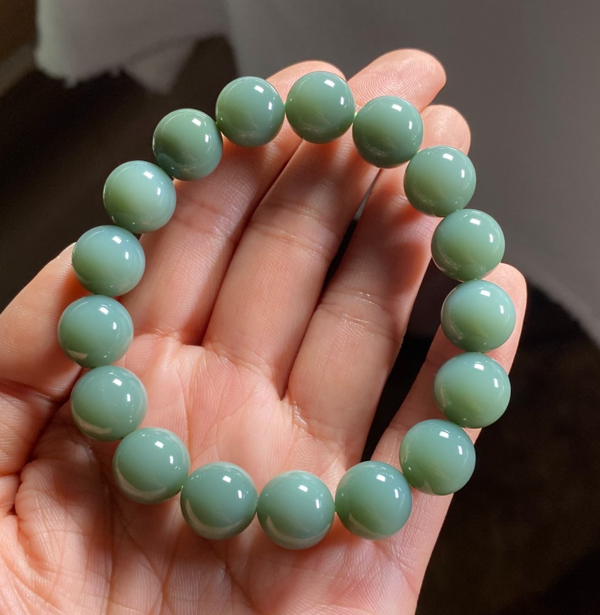 High Porcelain Blue Nephrite Harmony Bead Bracelet (12mm)