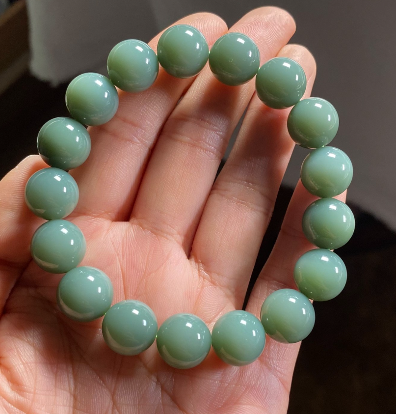 High Porcelain Blue Nephrite Harmony Bead Bracelet (12mm) view 1