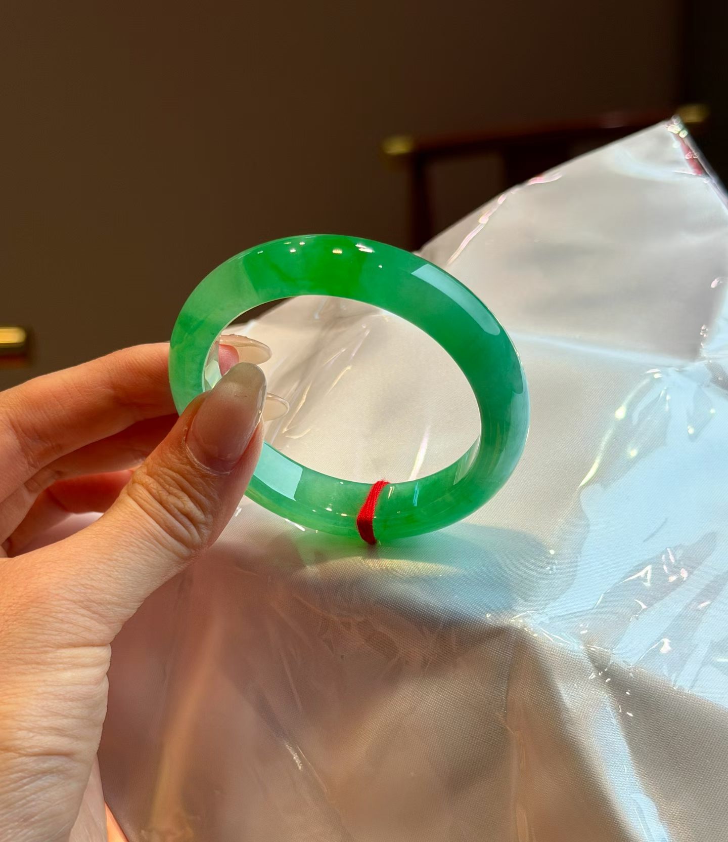 Full Yang Green Jadeite Bangle (Classic Flat, 55mm) view 1