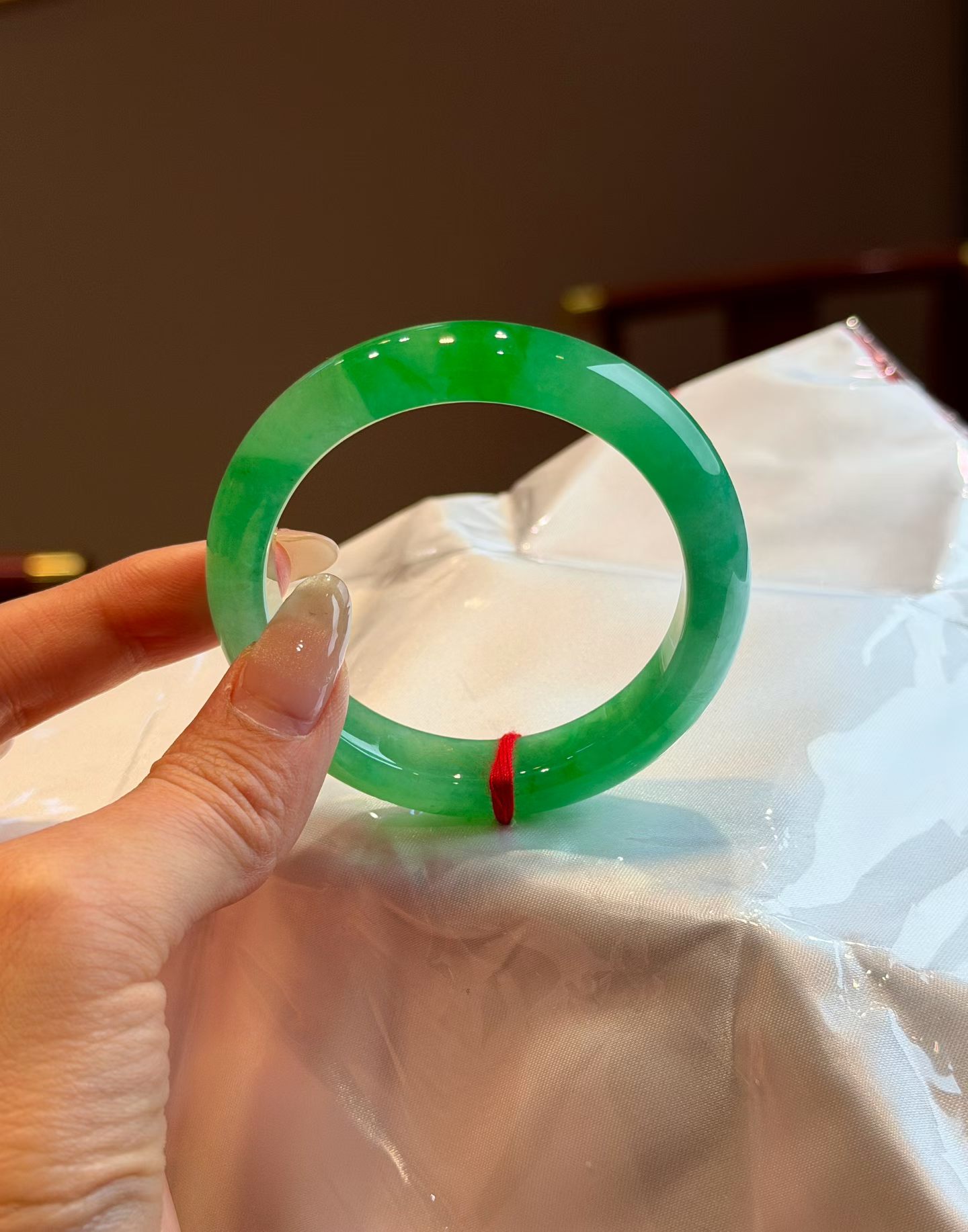 Full Yang Green Jadeite Bangle (Classic Flat, 55mm) view 3