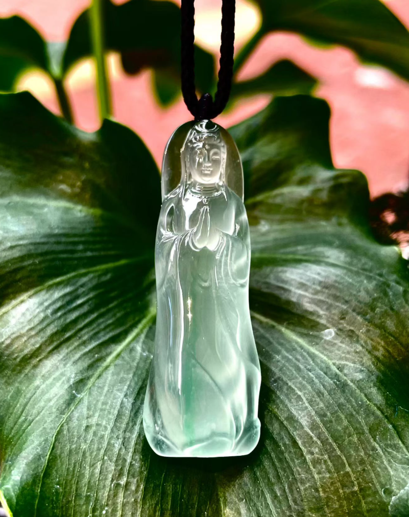 High Icy Jadeite Guanyin Pendant view 1