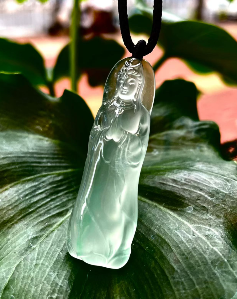 High Icy Jadeite Guanyin Pendant view 3