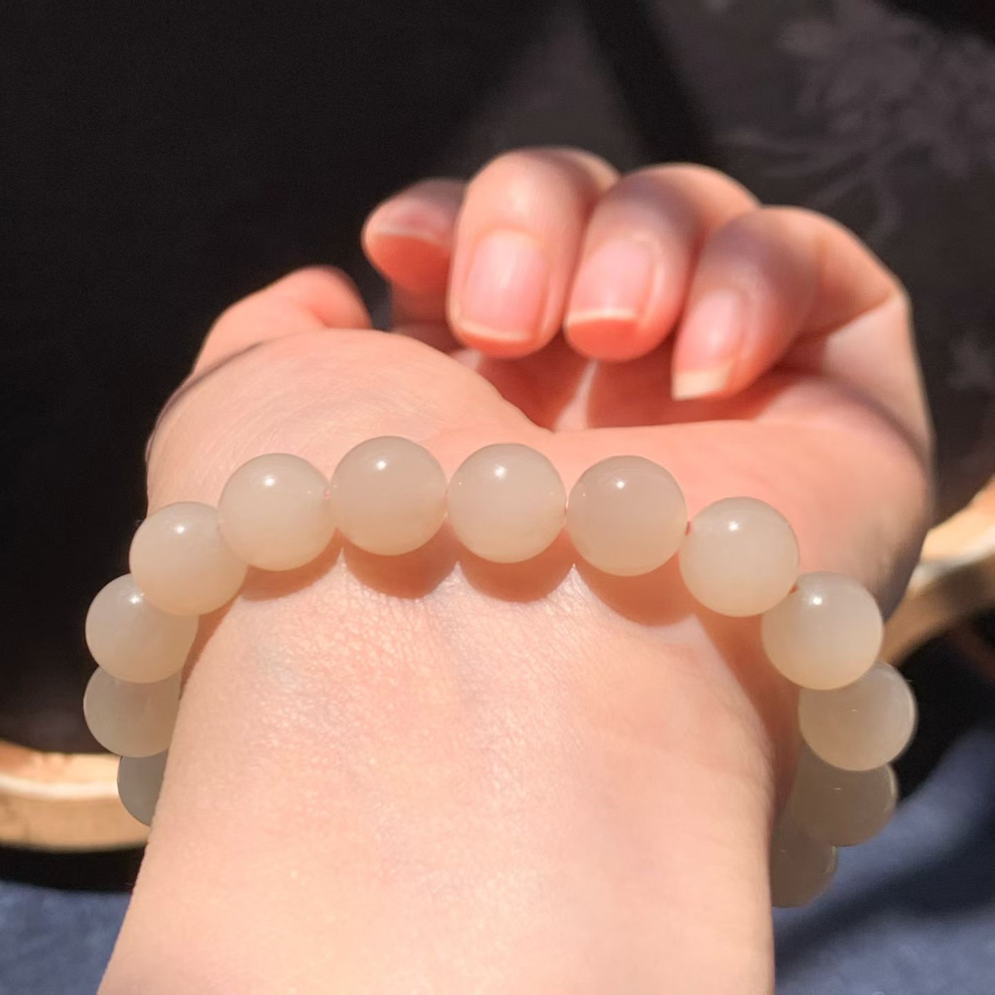 Qinghai "Lotus Pink" Nephrite Jade Bead Bracelet (10mm) view 4