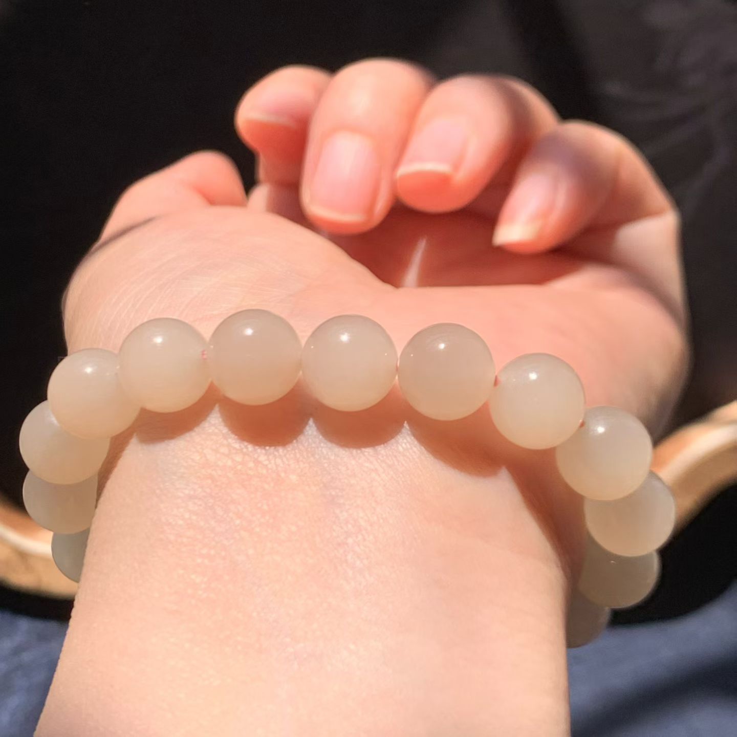 Qinghai "Lotus Pink" Nephrite Jade Bead Bracelet (10mm) view 5