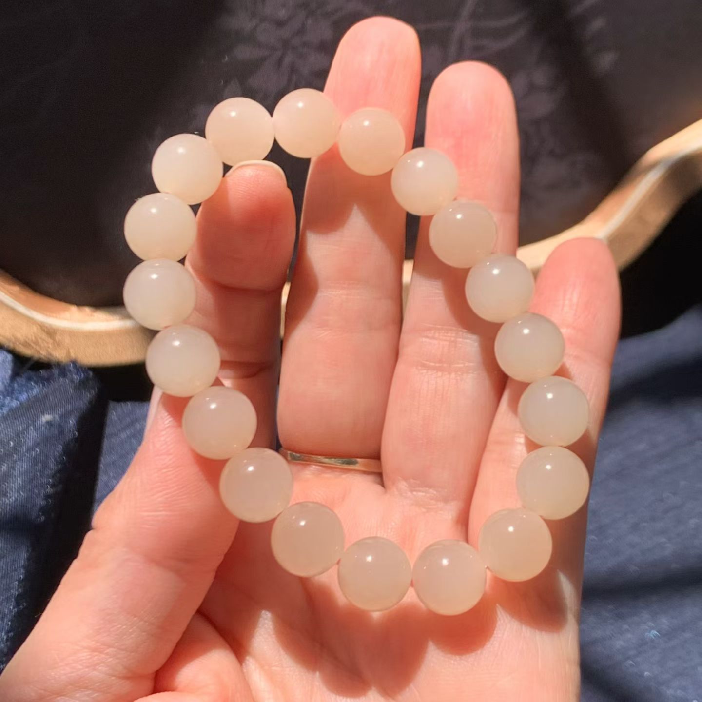 Qinghai "Lotus Pink" Nephrite Jade Bead Bracelet (10mm) view 6