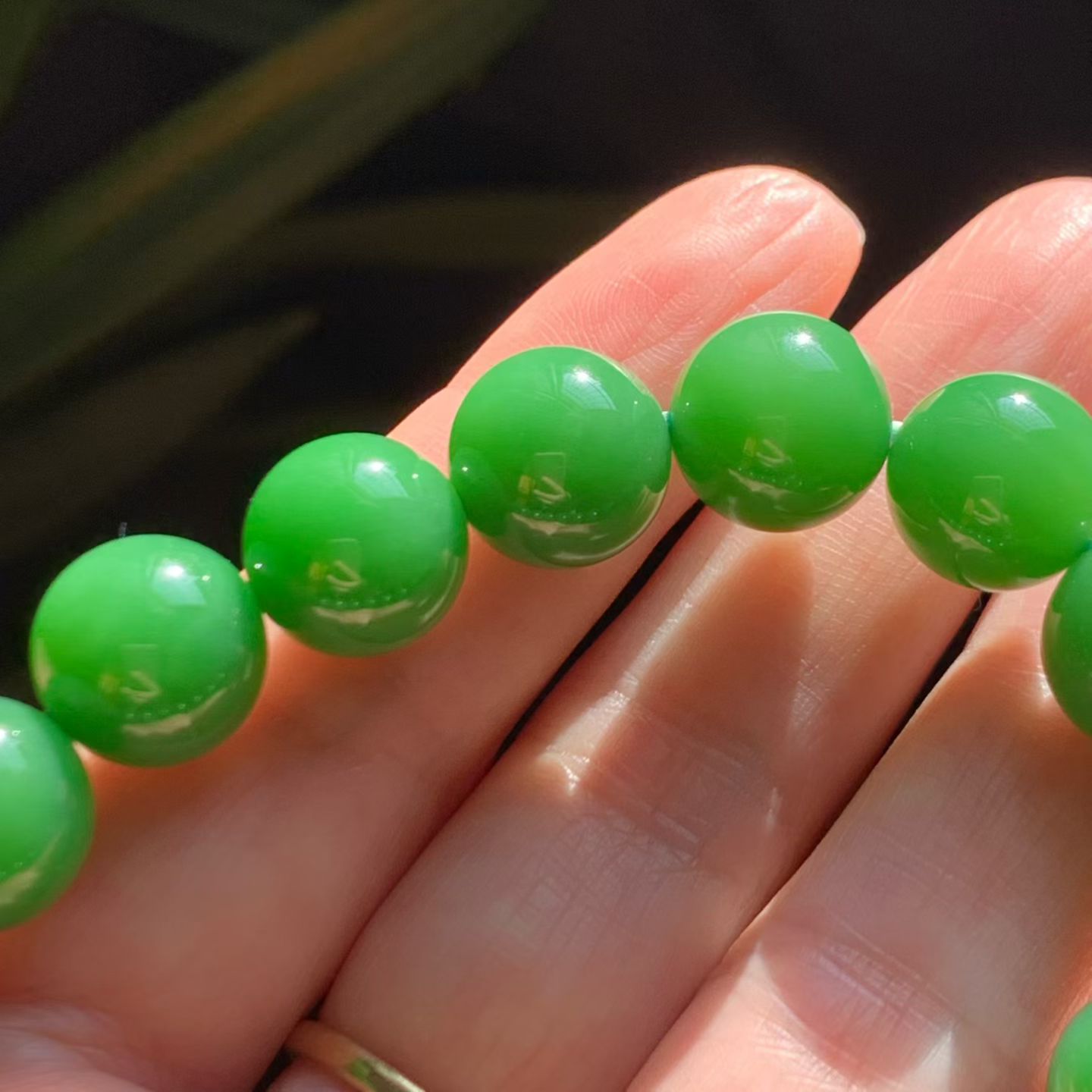 Yang Green Meaty-Base Nephrite Jade Bead Bracelet (12mm) view 2