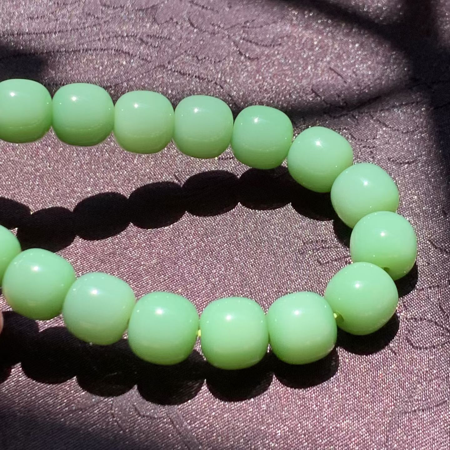 Rosy Green Meaty-Base Nephrite Jade Bead Bracelet (12mm) view 5