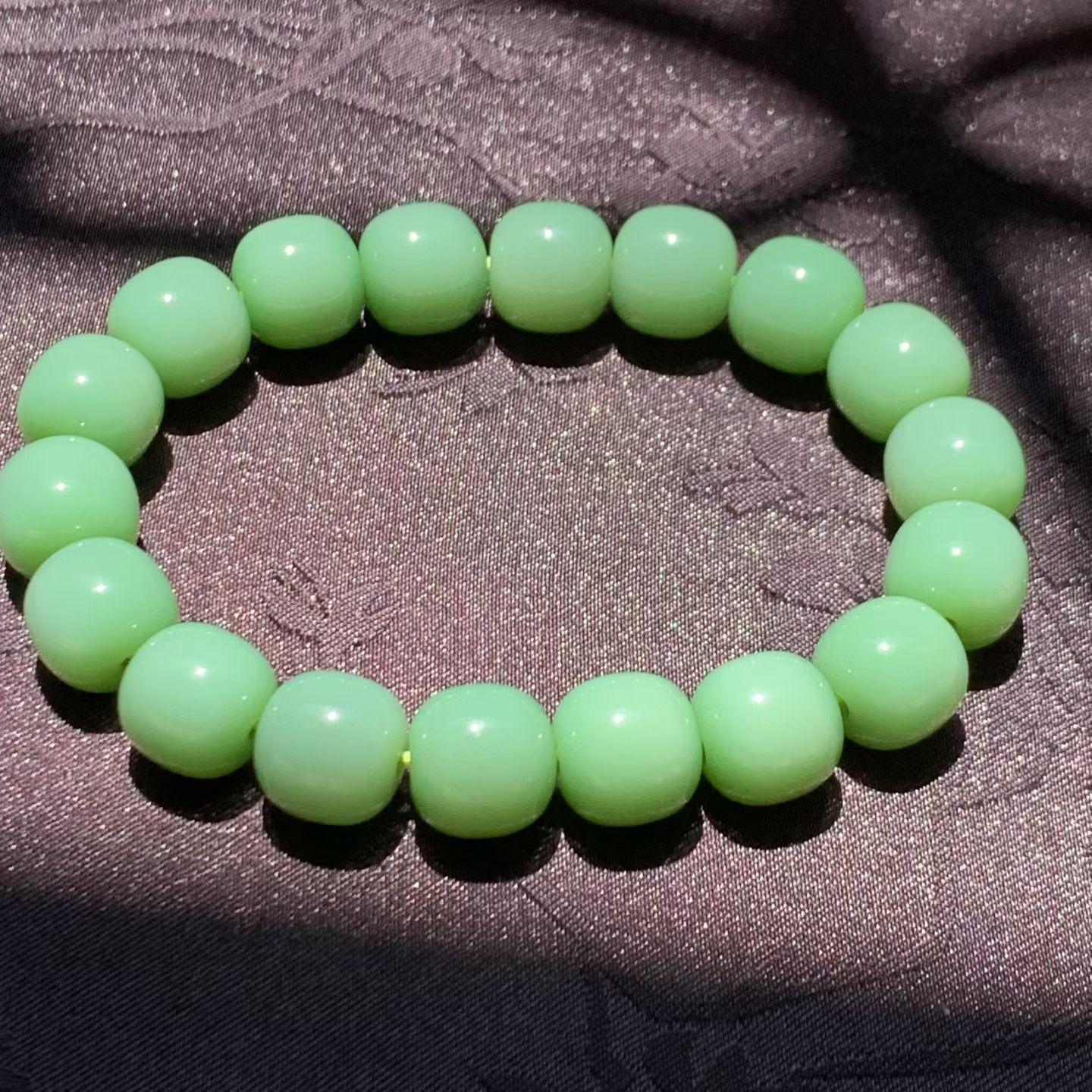 Rosy Green Meaty-Base Nephrite Jade Bead Bracelet (12mm) view 6