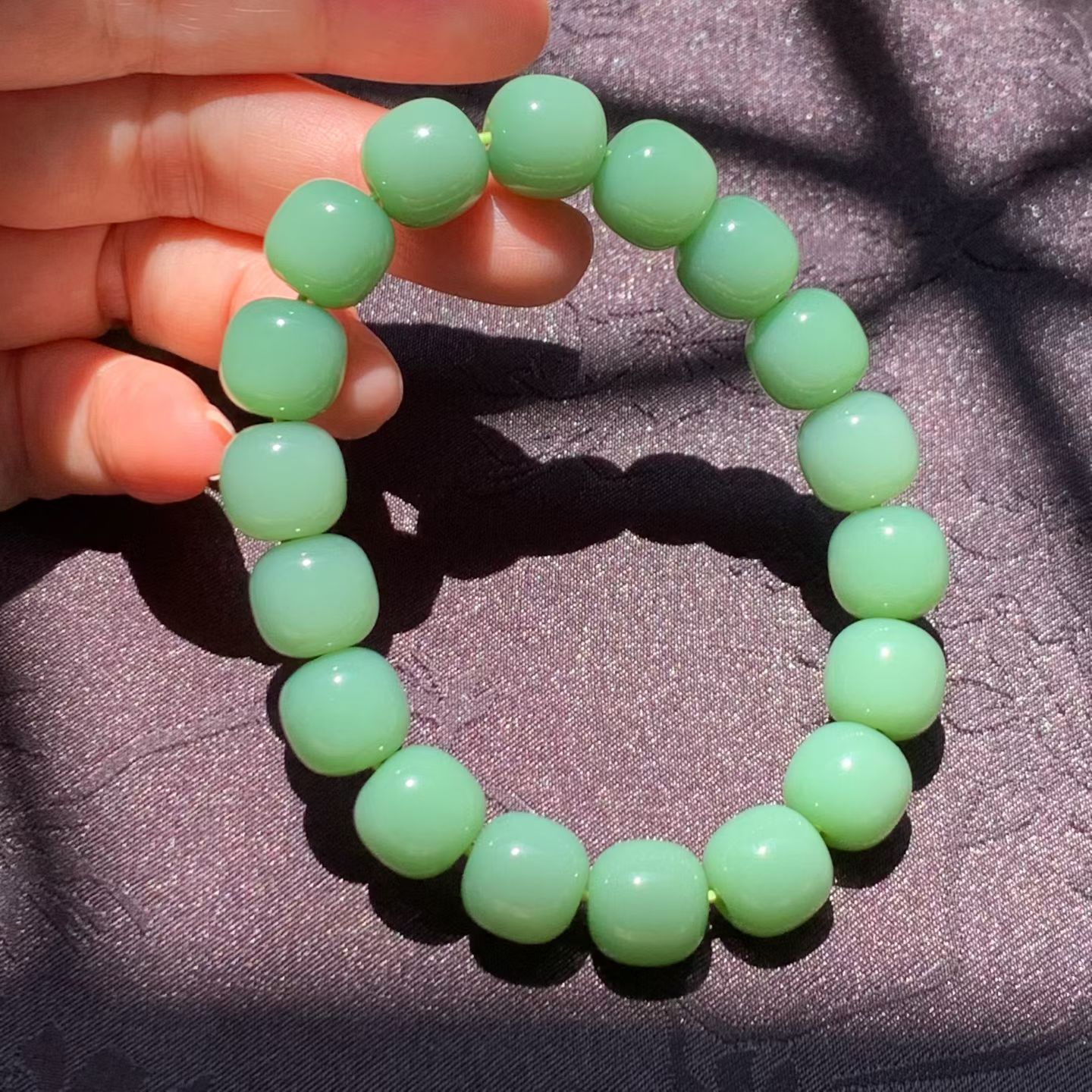 Rosy Green Meaty-Base Nephrite Jade Bead Bracelet (12mm) view 7