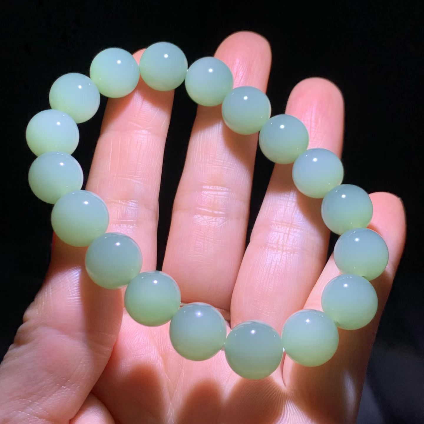 Ice-Base Fenqing Nephrite Jade Bead Bracelet (11mm) view 5