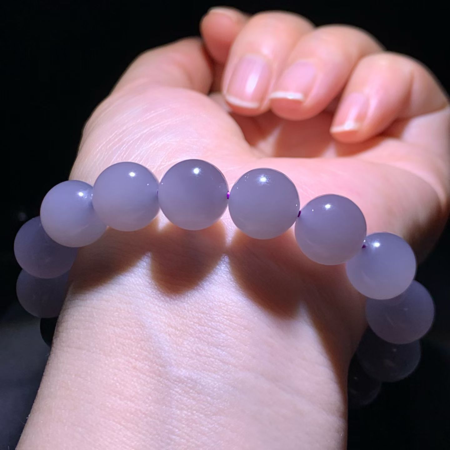 Smoky Lavender Qinghai Nephrite Jade Bead Bracelet (12mm) view 1