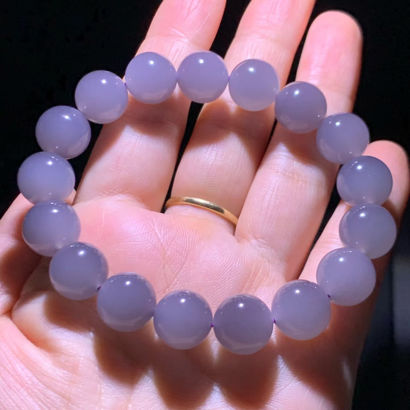 Smoky Lavender Qinghai Nephrite Jade Bead Bracelet (12mm) view 4