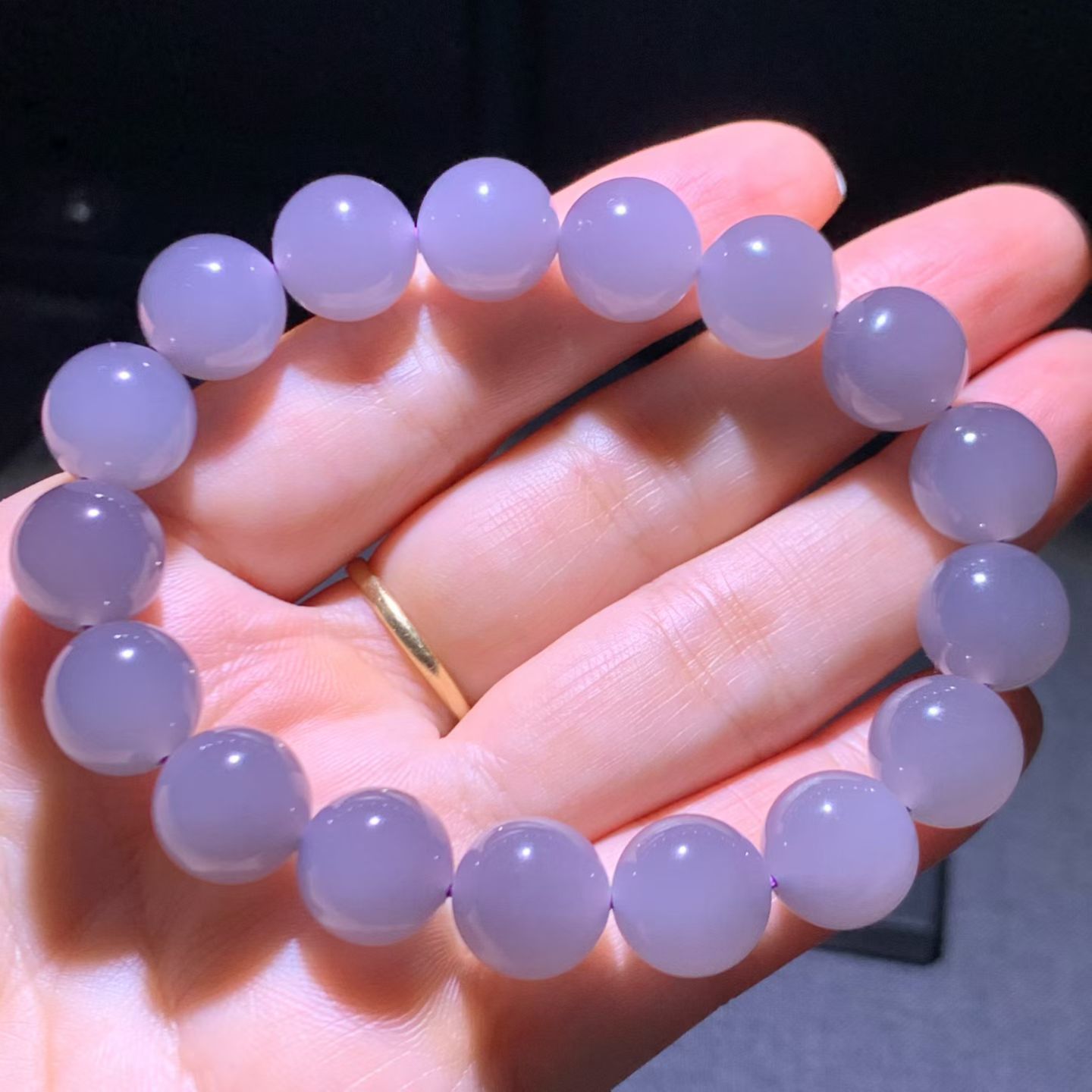 Smoky Lavender Qinghai Nephrite Jade Bead Bracelet (12mm) view 6