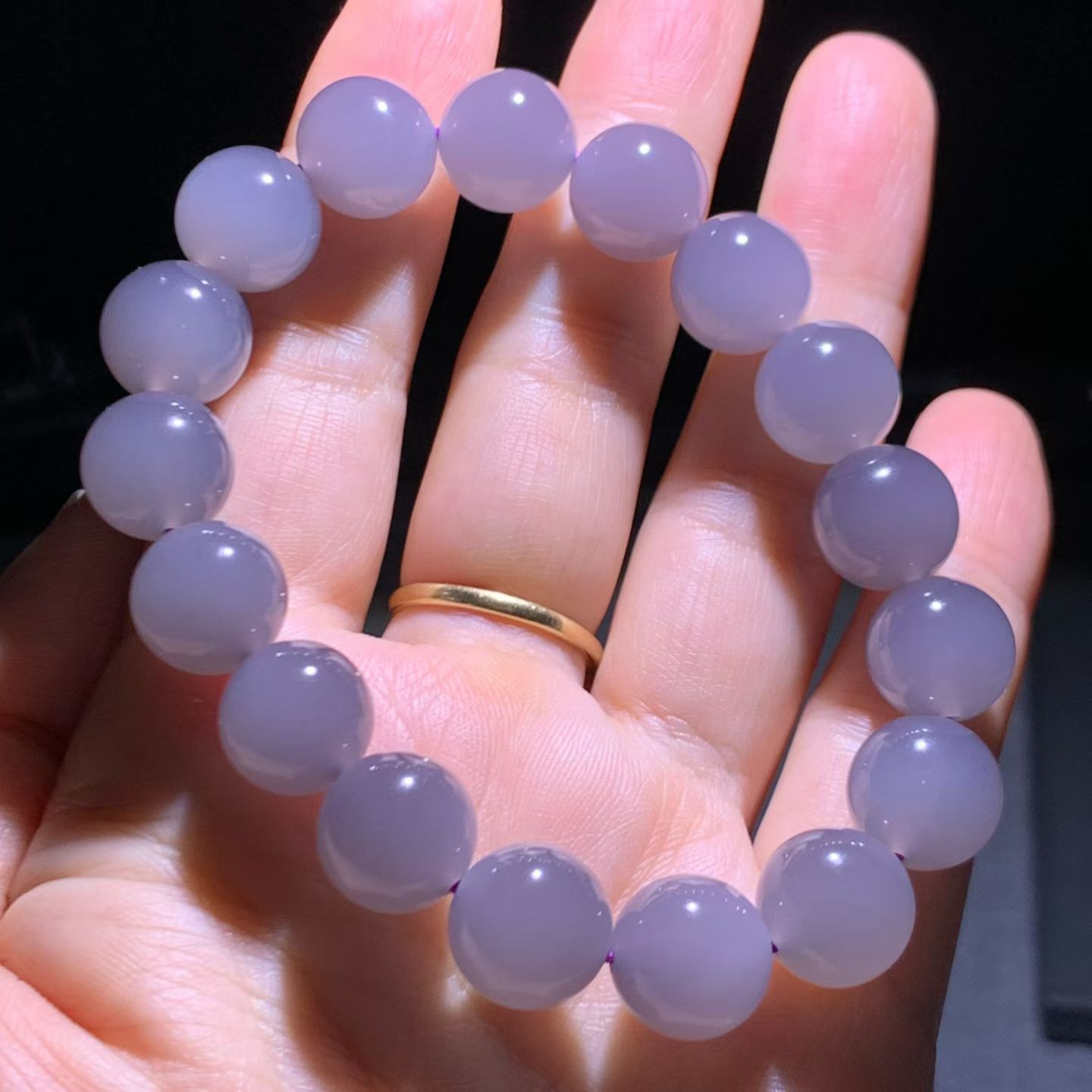 Smoky Lavender Qinghai Nephrite Jade Bead Bracelet (12mm) view 7