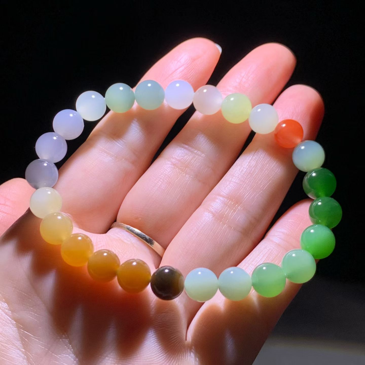 Rainbow Multi-Treasure Nephrite Jade Bead Bracelet (8mm) view 2