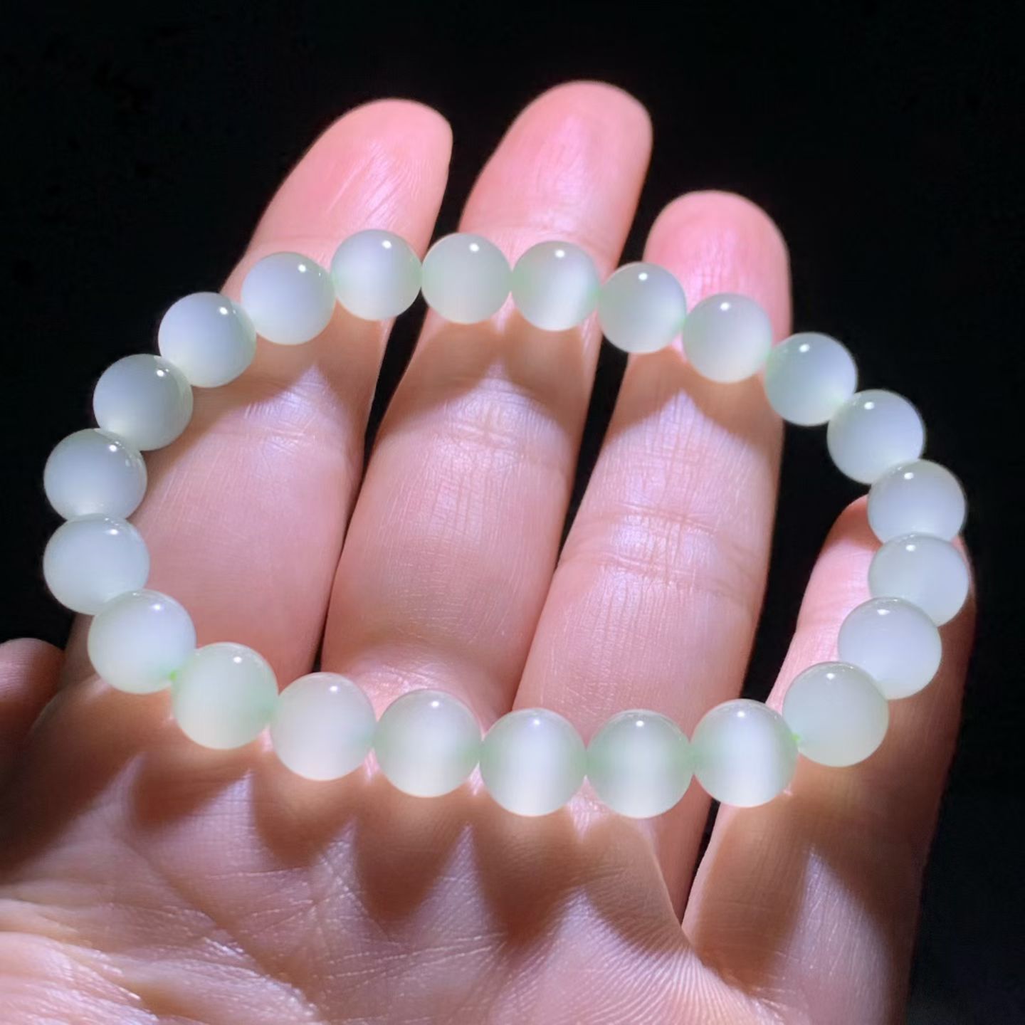 Icy Qing Shui Cat's Eye Nephrite Jade Bead Bracelet (8mm) view 3