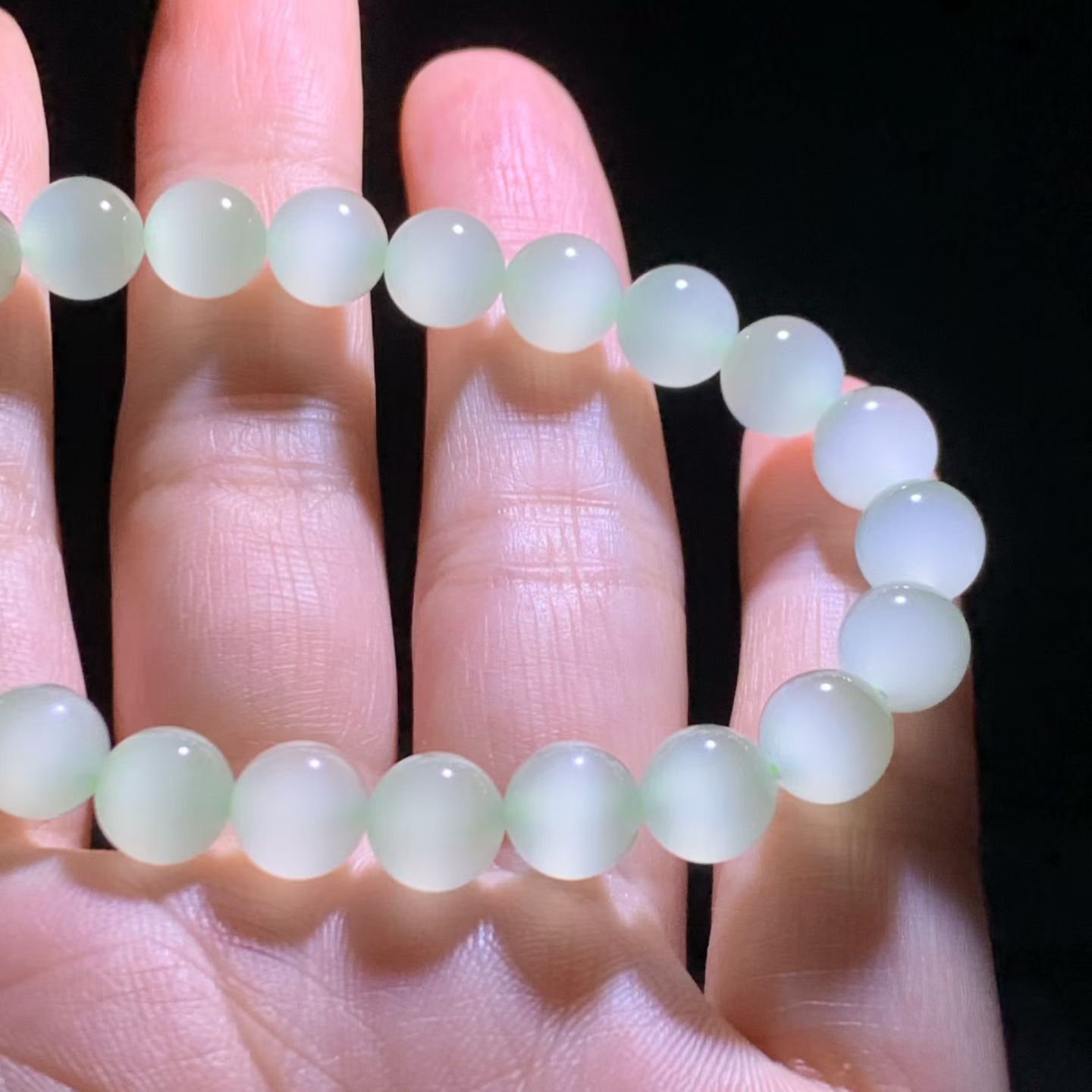 Icy Qing Shui Cat's Eye Nephrite Jade Bead Bracelet (8mm) view 4