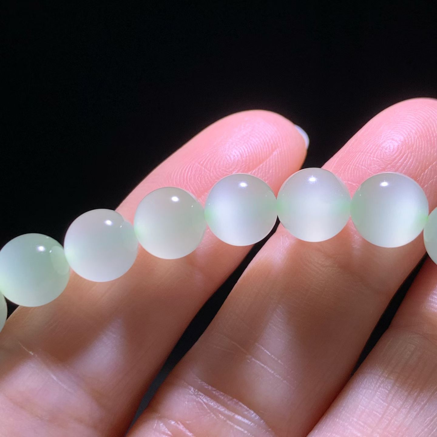 Icy Qing Shui Cat's Eye Nephrite Jade Bead Bracelet (8mm) view 5