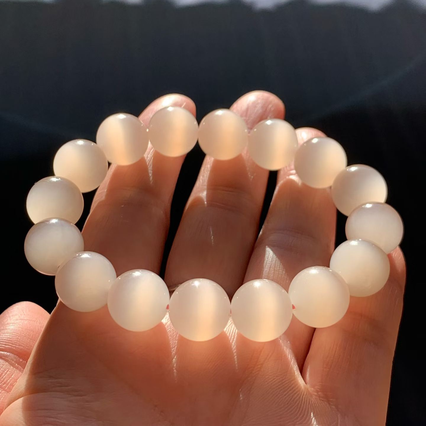 Qinghai Pink Lotus Cat's Eye Nephrite Jade Bead Bracelet (12mm)