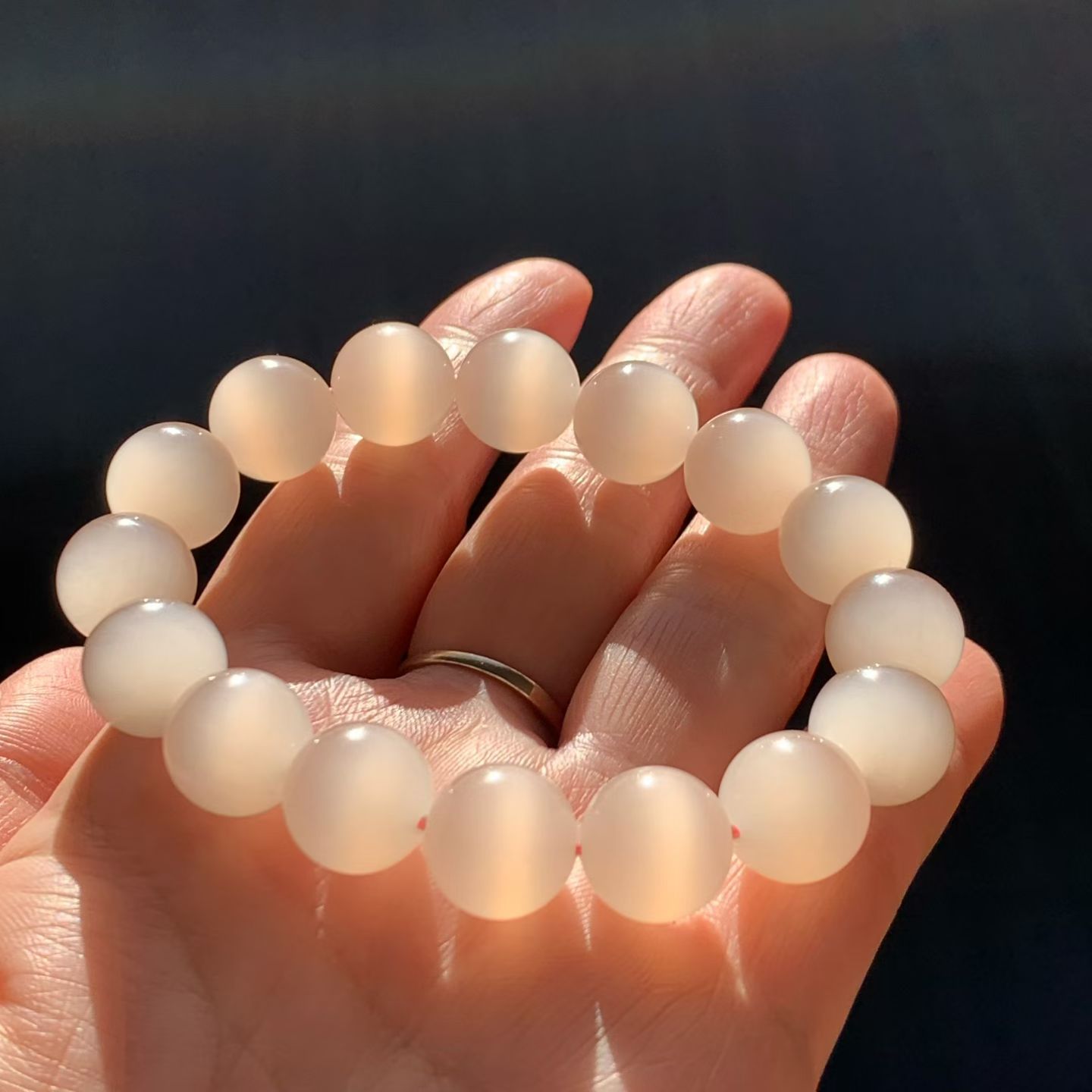 Qinghai Pink Lotus Cat's Eye Nephrite Jade Bead Bracelet (12mm) view 3