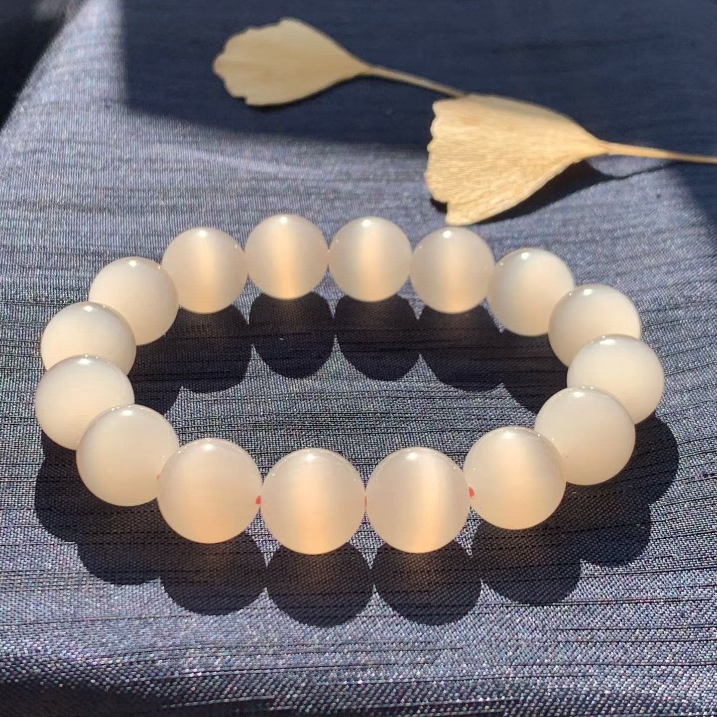 Qinghai Pink Lotus Cat's Eye Nephrite Jade Bead Bracelet (12mm) view 4