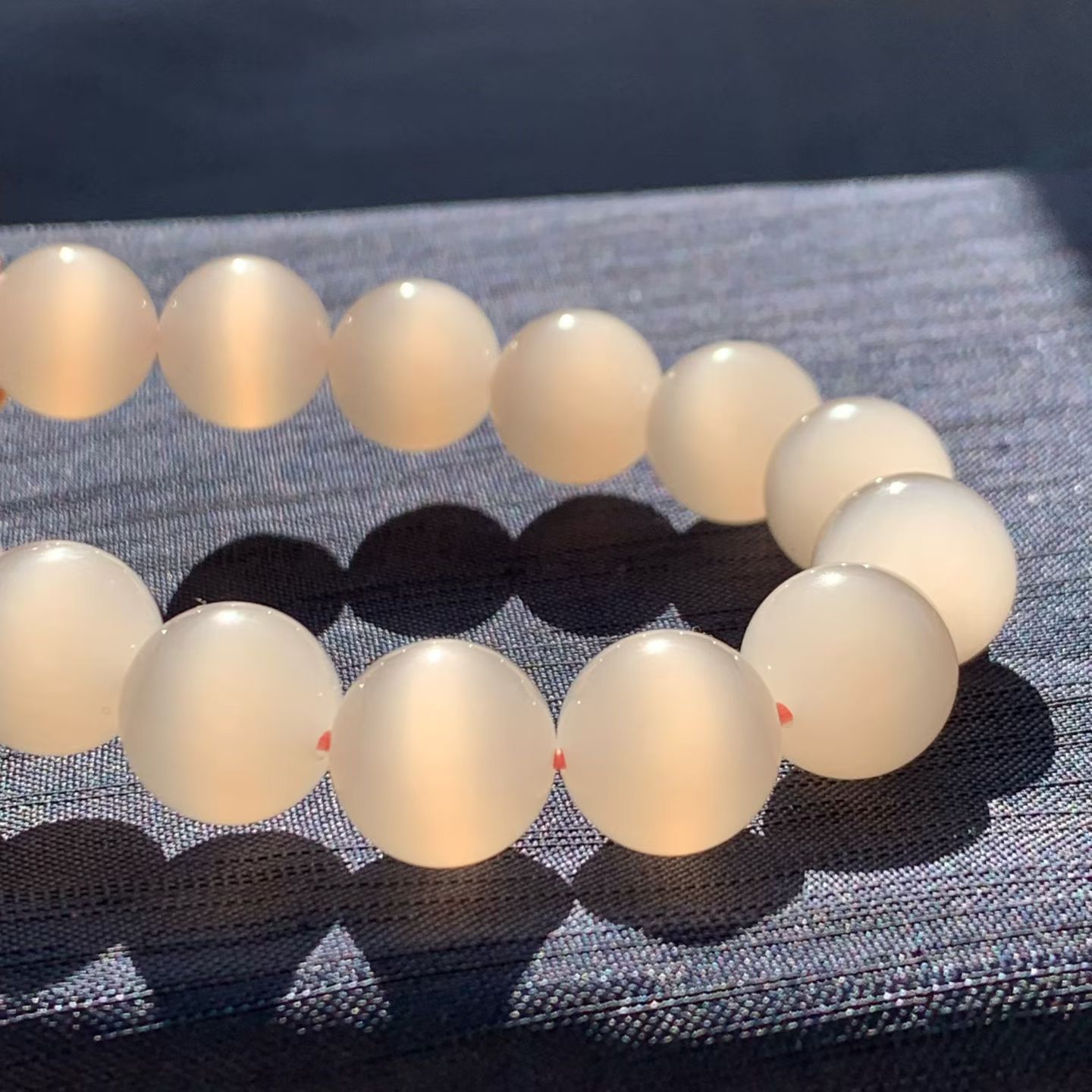 Qinghai Pink Lotus Cat's Eye Nephrite Jade Bead Bracelet (12mm) view 5
