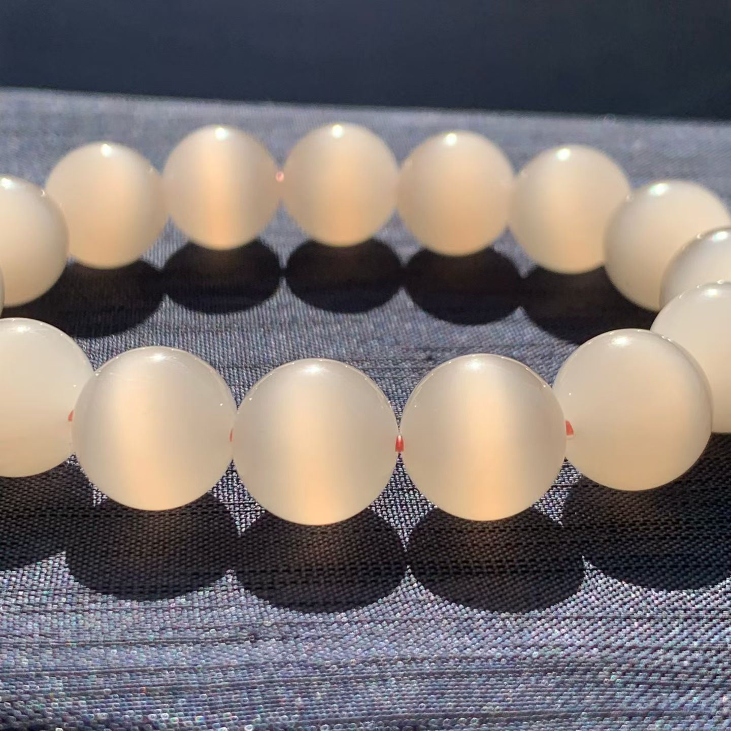 Qinghai Pink Lotus Cat's Eye Nephrite Jade Bead Bracelet (12mm) view 6