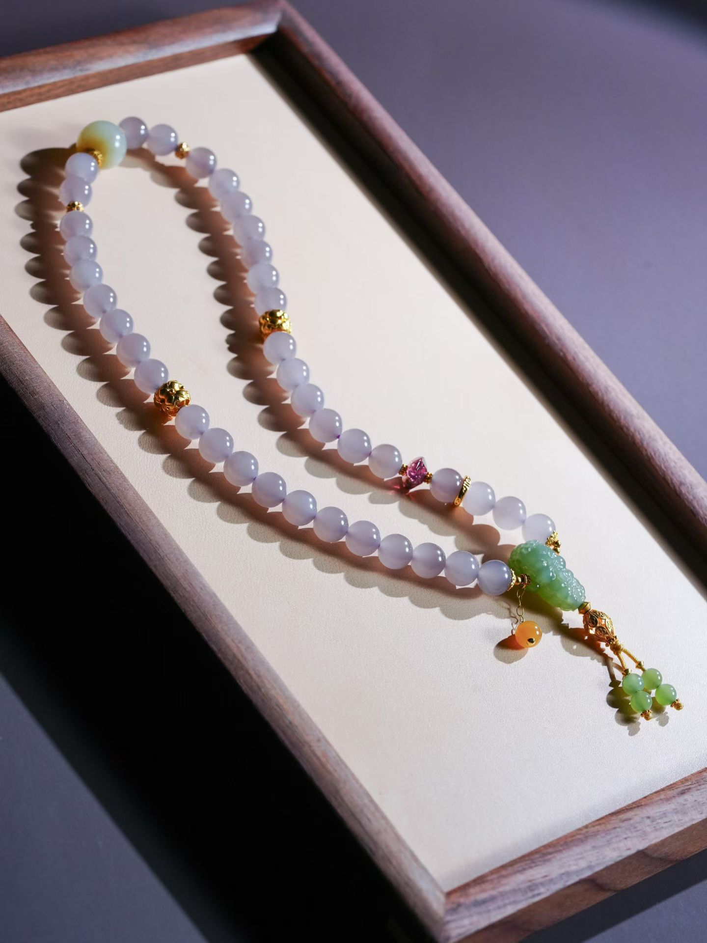 Qinghai Smoky Lavender Nephrite Jade Designer Hand Mala (8mm)