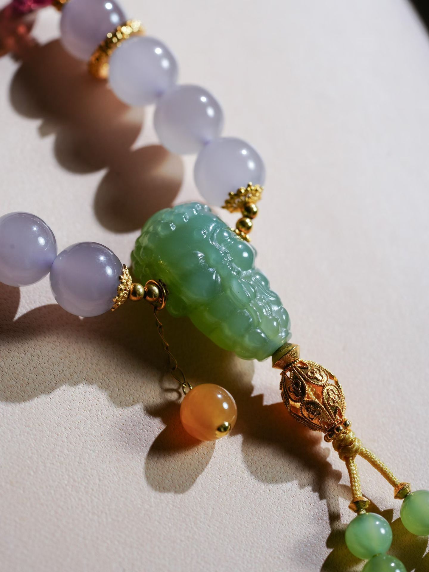 Qinghai Smoky Lavender Nephrite Jade Designer Hand Mala (8mm) view 5