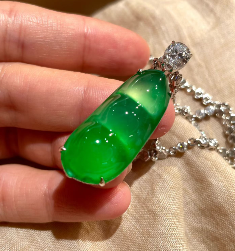 Glassy Sweet Yang Green Jadeite "Four-Season Bean" Pendant