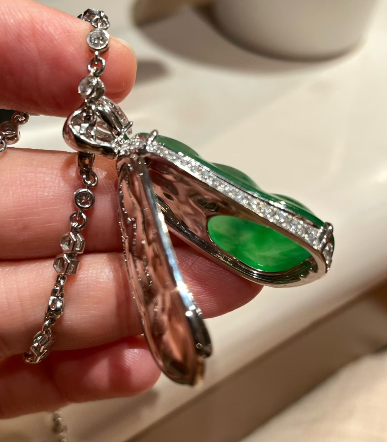 Glassy Sweet Yang Green Jadeite "Four-Season Bean" Pendant view 2