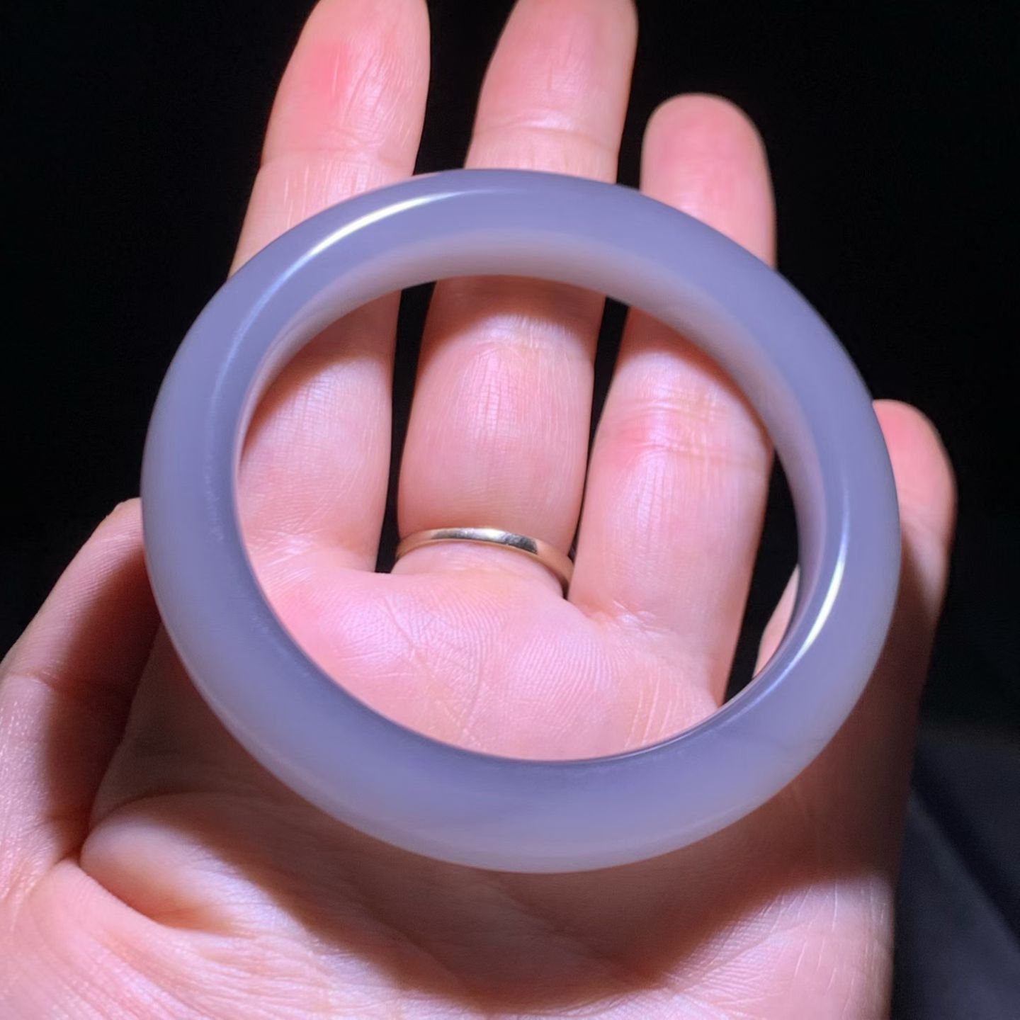 Qinghai Smoky Lavender Nephrite Classic Flat Bangle (53mm) view 1