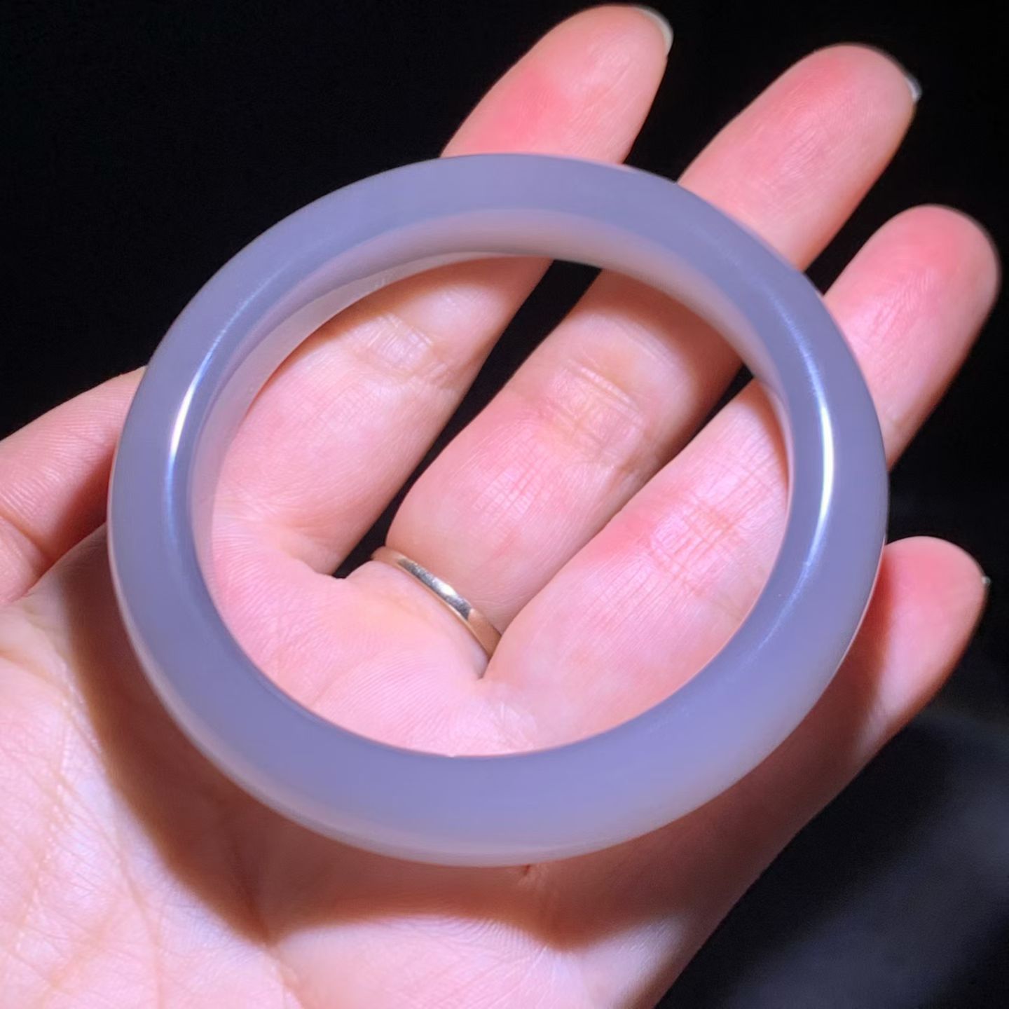 Qinghai Smoky Lavender Nephrite Classic Flat Bangle (53mm) view 3
