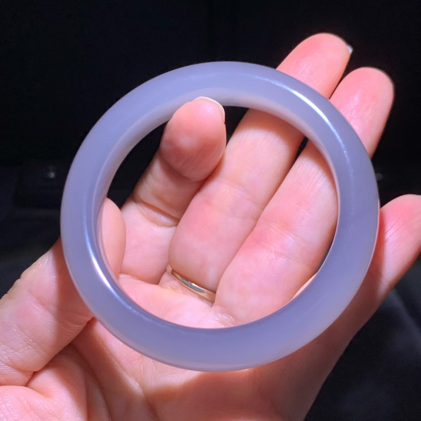 Qinghai Smoky Lavender Nephrite Classic Flat Bangle (53mm) view 4