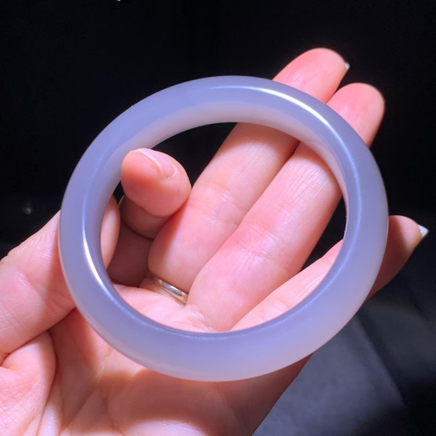 Qinghai Smoky Lavender Nephrite Classic Flat Bangle (53mm) view 5