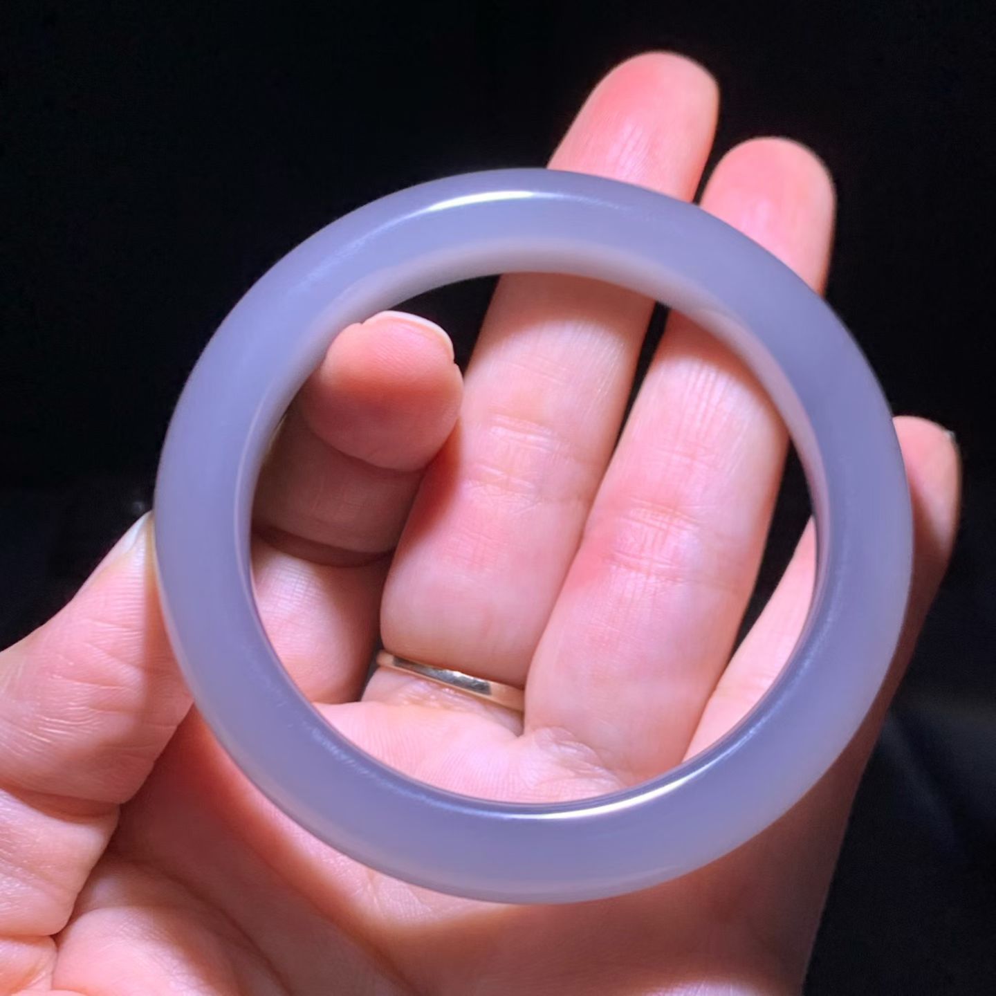 Qinghai Smoky Lavender Nephrite Classic Flat Bangle (53mm) view 8